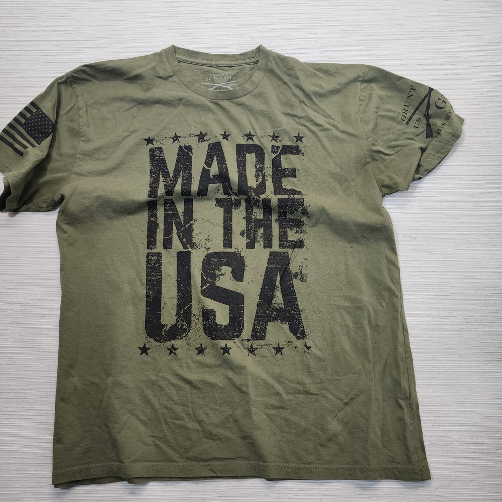 Grunt Style Mens XXL Made In The USA Graphic T-Shirt Olive Green Patriotic Tee